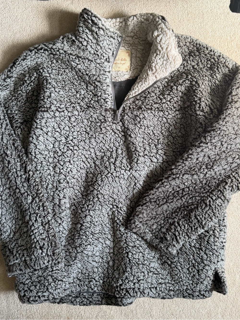 Altar'd State Cream and Gray Sherpa Half-Zip Pullover